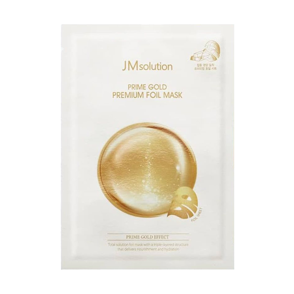 Тришарова зволожувальна тканинна маска для обличчя JMsolution Prime Gold Premium Foil Mask з колоїдним золотом, 30 мл